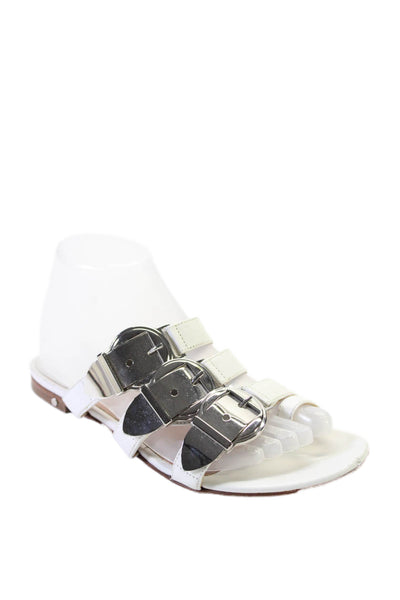 Laurence Dacade Womens Leather Strappy Slide On Toe Ring Sandals White Size 38 8