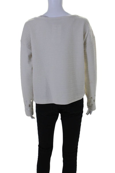 Plenty Womens Textured Lined Cut Out Shapes Long Sleeve Blouse Cream Size S