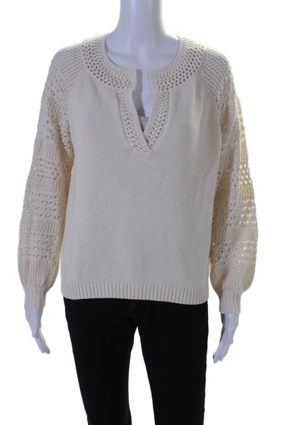 Gerard Darel Womens Cream Cotton Open Knit V-neck Pullover Sweater Top Size 1