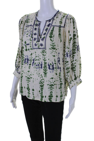 Ba&Sh Womens Beige Green Tie Dye Print V-neck Long Sleeve Blouse Top Size 0