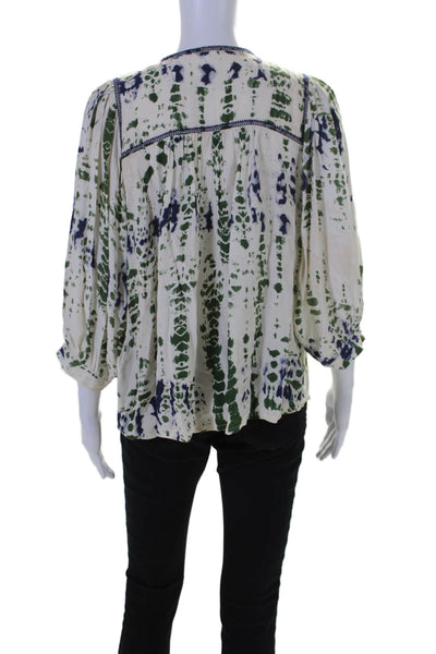 Ba&Sh Womens Beige Green Tie Dye Print V-neck Long Sleeve Blouse Top Size 0