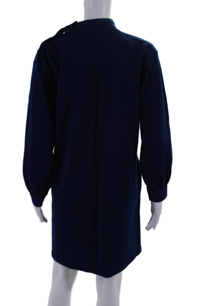 Saint Laurent Womens Buttoned Mock Neck Long Sleeve Sweater Dress Blue Size M