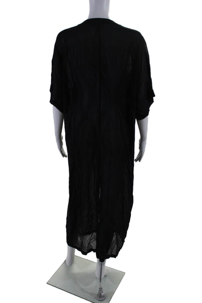 The Fisher Project Womens Button Front Short Sleeve Silk Midi Dress Black Medium