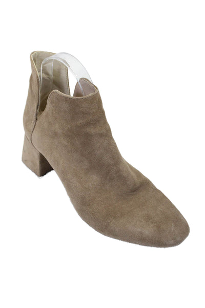 Zara Trafaluc Womens Beige Suede Block Heels Ankle Boots Shoes Size 9