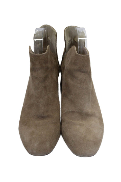 Zara Trafaluc Womens Beige Suede Block Heels Ankle Boots Shoes Size 9