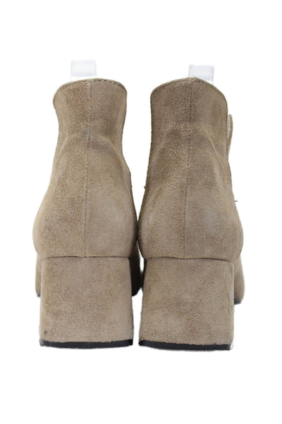 Zara Trafaluc Womens Beige Suede Block Heels Ankle Boots Shoes Size 9