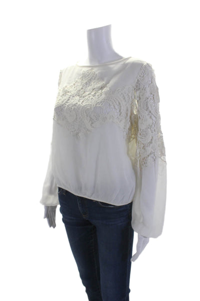 Alice + Olivia Womens Round Neck Textured Sheer Lace Blouse White Size XS