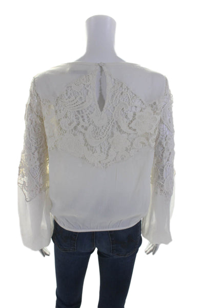 Alice + Olivia Womens Round Neck Textured Sheer Lace Blouse White Size XS