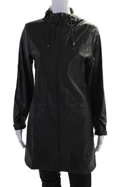 Rains Womens Hooded Long Sleeve Zip Up Longline Jacket Black Size XXS/XS