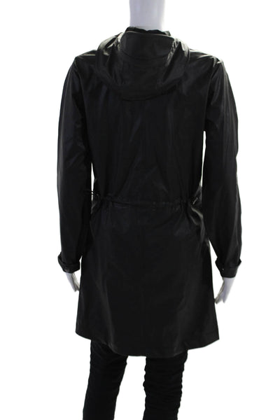 Rains Womens Hooded Long Sleeve Zip Up Longline Jacket Black Size XXS/XS