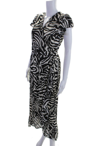 Studionoa Women's V-Neck Short Sleeves Wrap Maxi Dress Abstract Black Size S