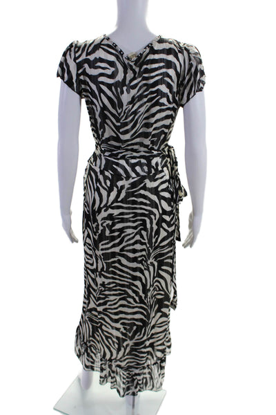 Studionoa Women's V-Neck Short Sleeves Wrap Maxi Dress Abstract Black Size S