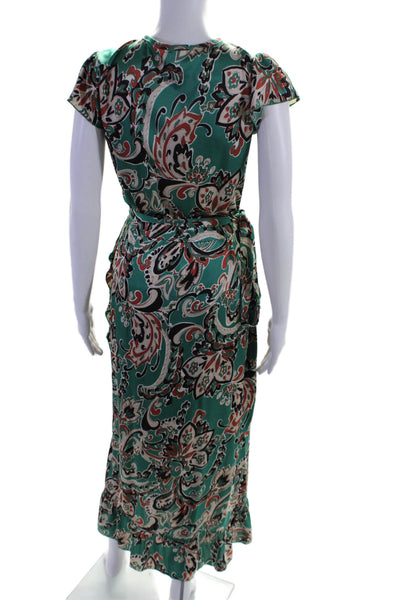 Studionoa Women's V-Neck Short Sleeves Tie Waist  Wrap Midi Dress Floral Size S