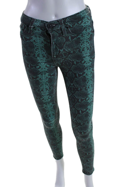 Hudson Womens Animal Printed Zipped Buttoned Skinny Leg Jeans Green Size 24