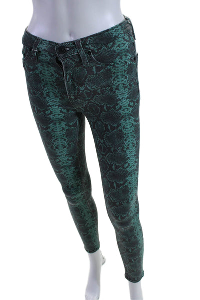 Hudson Womens Animal Printed Zipped Buttoned Skinny Leg Jeans Green Size 24