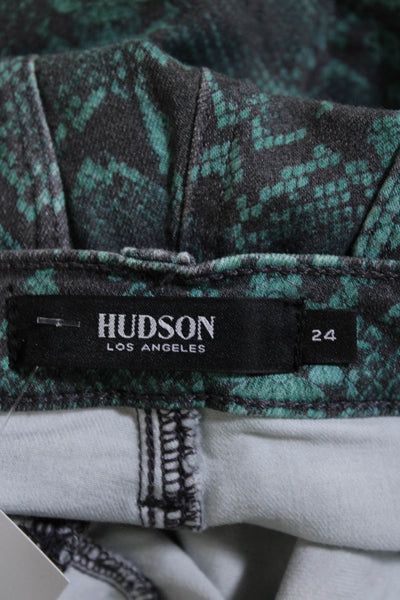 Hudson Womens Animal Printed Zipped Buttoned Skinny Leg Jeans Green Size 24