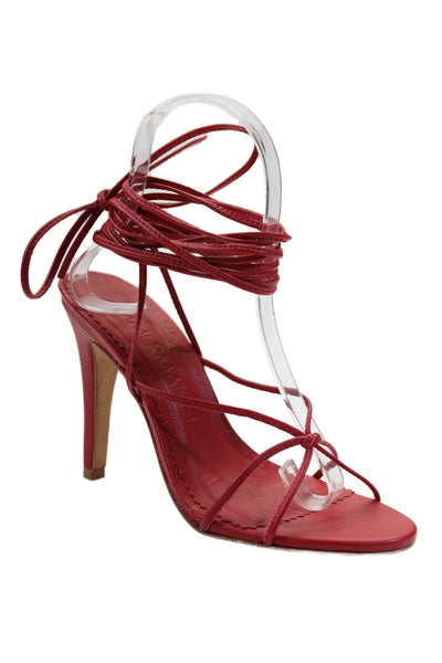 Zimmermann Womens Leather Strappy Lace Up Sandal Heels Lipstick Red Size 37 7