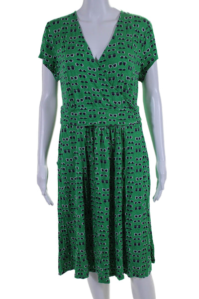 Boden Womens Graphic Printed V Neck Short Sleeved Pocketed Dress Green Size 12