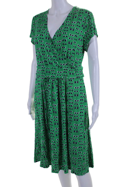 Boden Womens Graphic Printed V Neck Short Sleeved Pocketed Dress Green Size 12