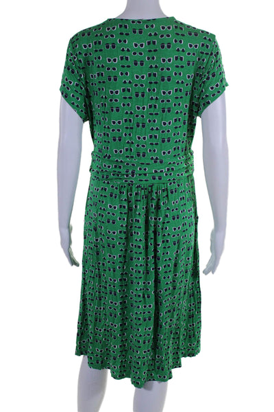 Boden Womens Graphic Printed V Neck Short Sleeved Pocketed Dress Green Size 12