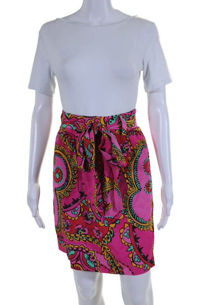 Lilly Pulitzer Womens Silk Floral Printed Belted Waist Tied Skirt Pink Size L