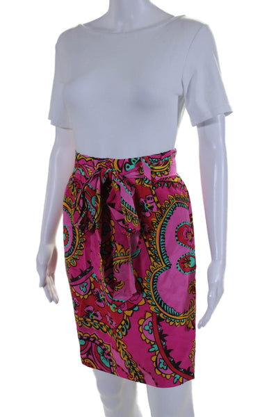 Lilly Pulitzer Womens Silk Floral Printed Belted Waist Tied Skirt Pink Size L