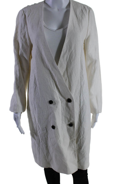 Raquel Allegra Womens Textured Cotton Button Open Front Duster Coat Cream Size 2