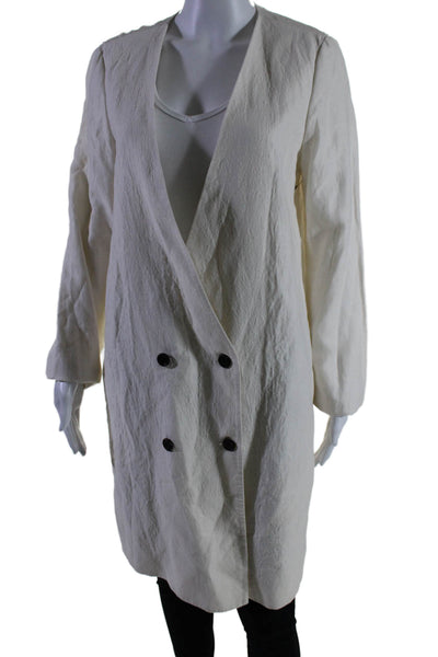 Raquel Allegra Womens Textured Cotton Button Open Front Duster Coat Cream Size 2