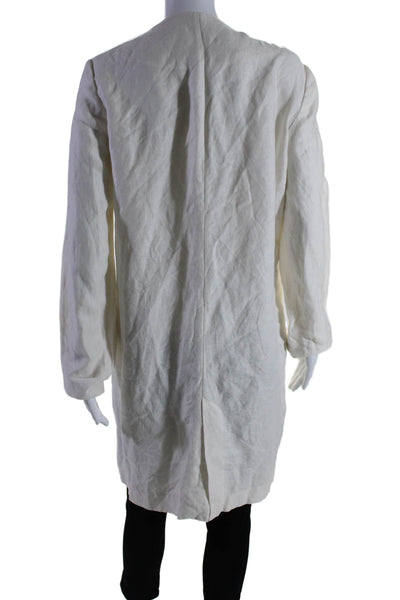 Raquel Allegra Womens Textured Cotton Button Open Front Duster Coat Cream Size 2