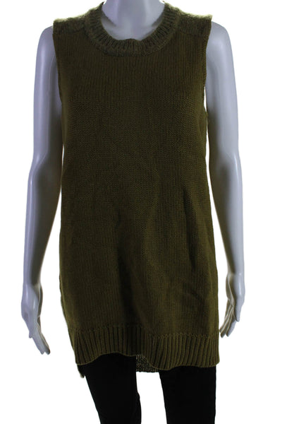 Acne Womens Wool Rib Knitted Sleeveless Round Neck Sweater Vest Green Size L