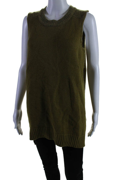 Acne Womens Wool Rib Knitted Sleeveless Round Neck Sweater Vest Green Size L