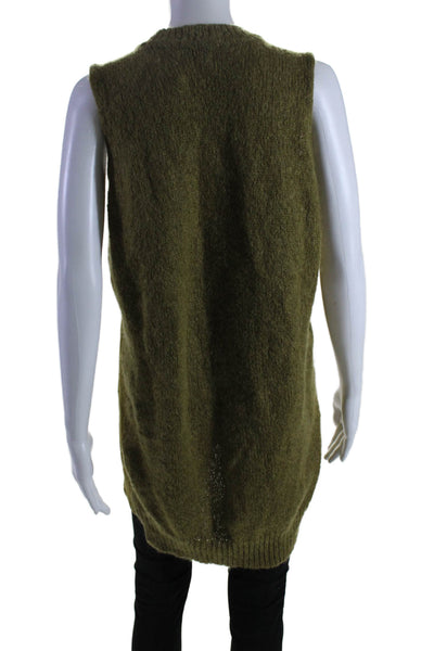 Acne Womens Wool Rib Knitted Sleeveless Round Neck Sweater Vest Green Size L