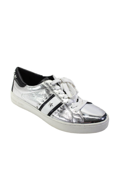 Michael Michael Kors Womens Leather Metallic Low Top Sneakers Silver Size 7.5