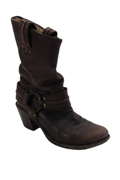 Frye Womens Leather Slouchy Block Heel Ankle Boots Brown Size 7