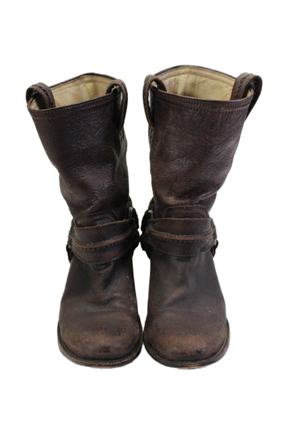 Frye Womens Leather Slouchy Block Heel Ankle Boots Brown Size 7
