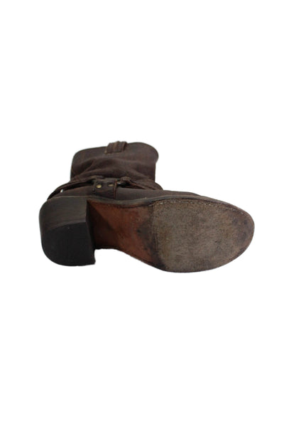 Frye Womens Leather Slouchy Block Heel Ankle Boots Brown Size 7