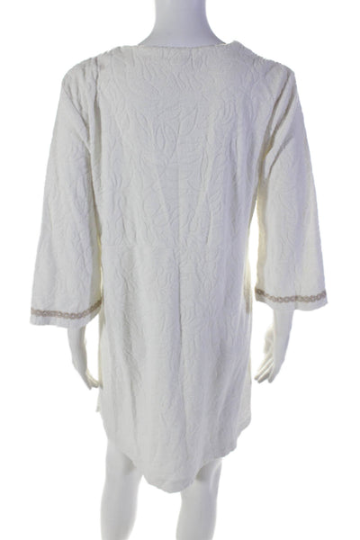 Lilly Pulitzer Womens Geometric Textured Long Sleeved Zip Up Dress White Size L