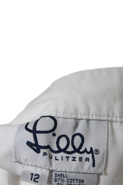Lilly Pulitzer Womens Embroidered Cotton Button Zip Wide Leg Pants White Size 12