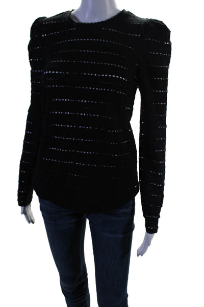 Generation Love Womens Cotton Textured Cut-out Long Sleeved Blouse Black Size S