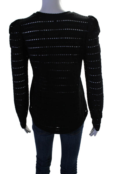 Generation Love Womens Cotton Textured Cut-out Long Sleeved Blouse Black Size S