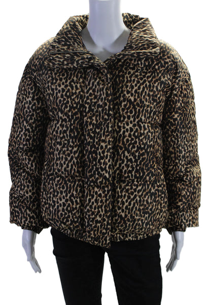 Daily/Ritual Womens Animal Print Two Pocket High Neck Puffer Coat Brown Size S