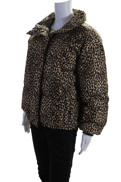 Daily/Ritual Womens Animal Print Two Pocket High Neck Puffer Coat Brown Size S