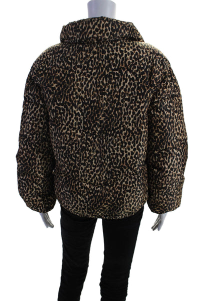 Daily/Ritual Womens Animal Print Two Pocket High Neck Puffer Coat Brown Size S