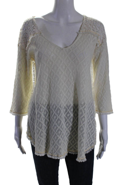 Calypso Saint Barth Women's V-Neck Short Sleeves Tunic Blouse Beige Size S