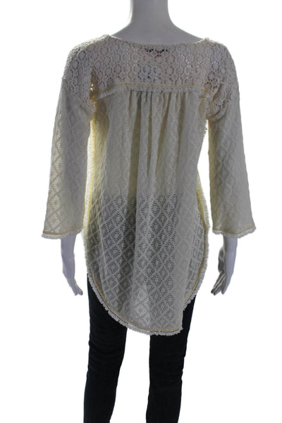 Calypso Saint Barth Women's V-Neck Short Sleeves Tunic Blouse Beige Size S