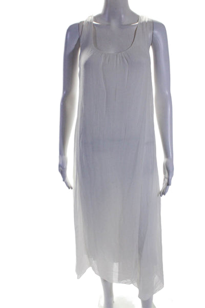 Baci Women's Scoop Neck Sleeveless Flare Maxi Silk Dress Cream Size S