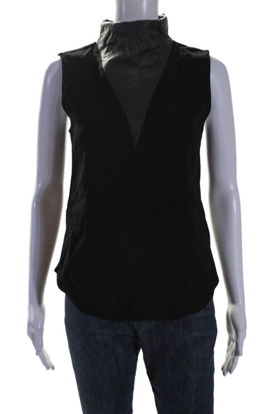 ALC Womens Silk Leather Textured Sleeveless Patchwork Blouse Black Size 4