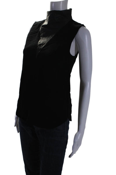 ALC Womens Silk Leather Textured Sleeveless Patchwork Blouse Black Size 4