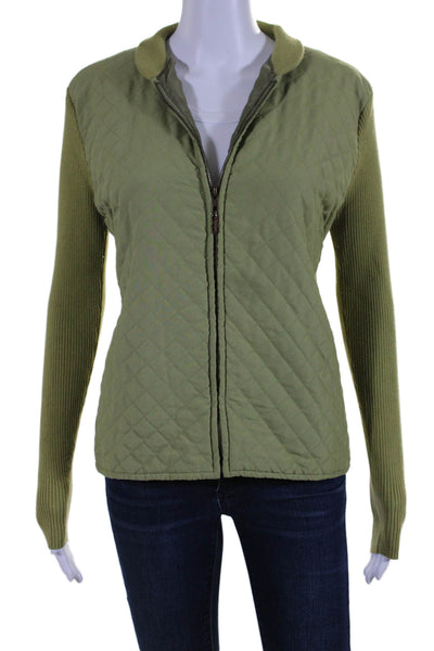 J. Mclaughlin Womens Geometric Textured Zip Closure Casual Jacket Green Size L