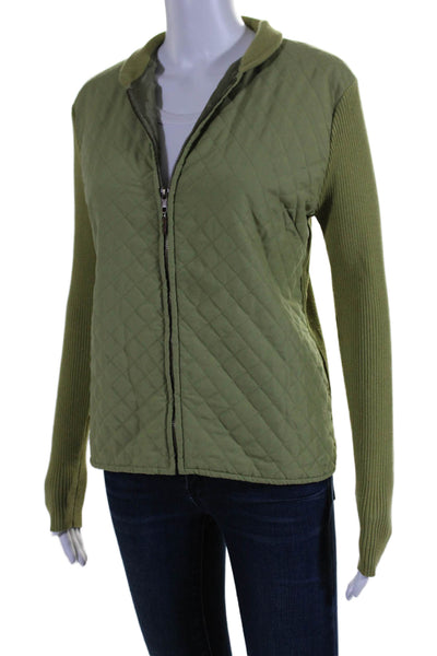 J. Mclaughlin Womens Geometric Textured Zip Closure Casual Jacket Green Size L